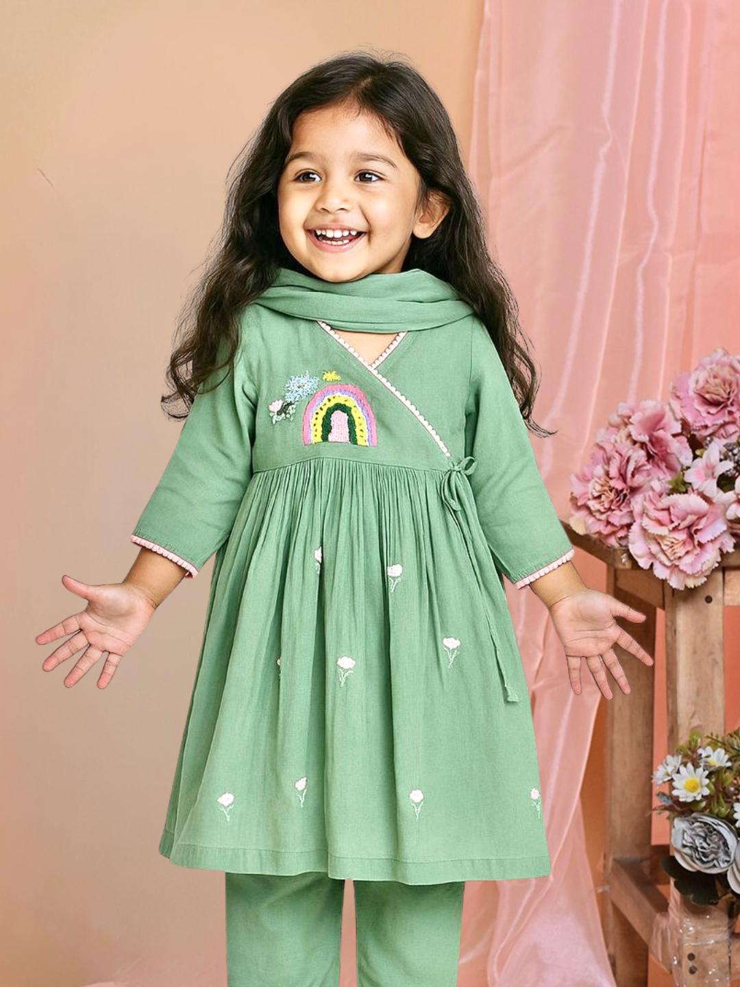 Green Angrakha Tunic Set