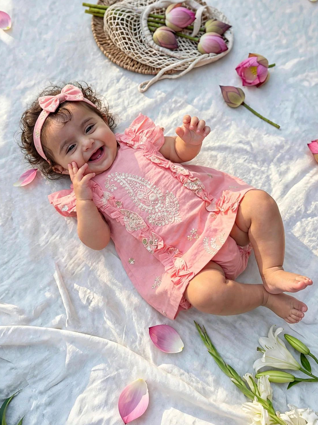Pink Chikankari Baby Frock
