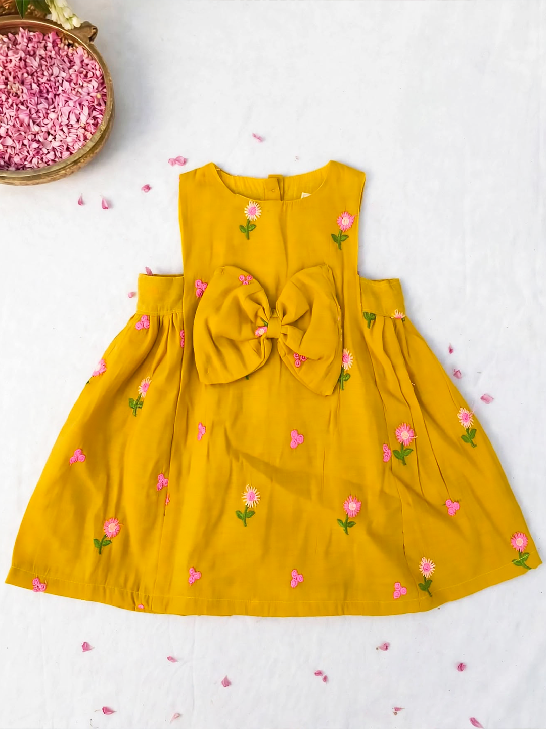 Mustard Yellow Chanderi Baby Frock