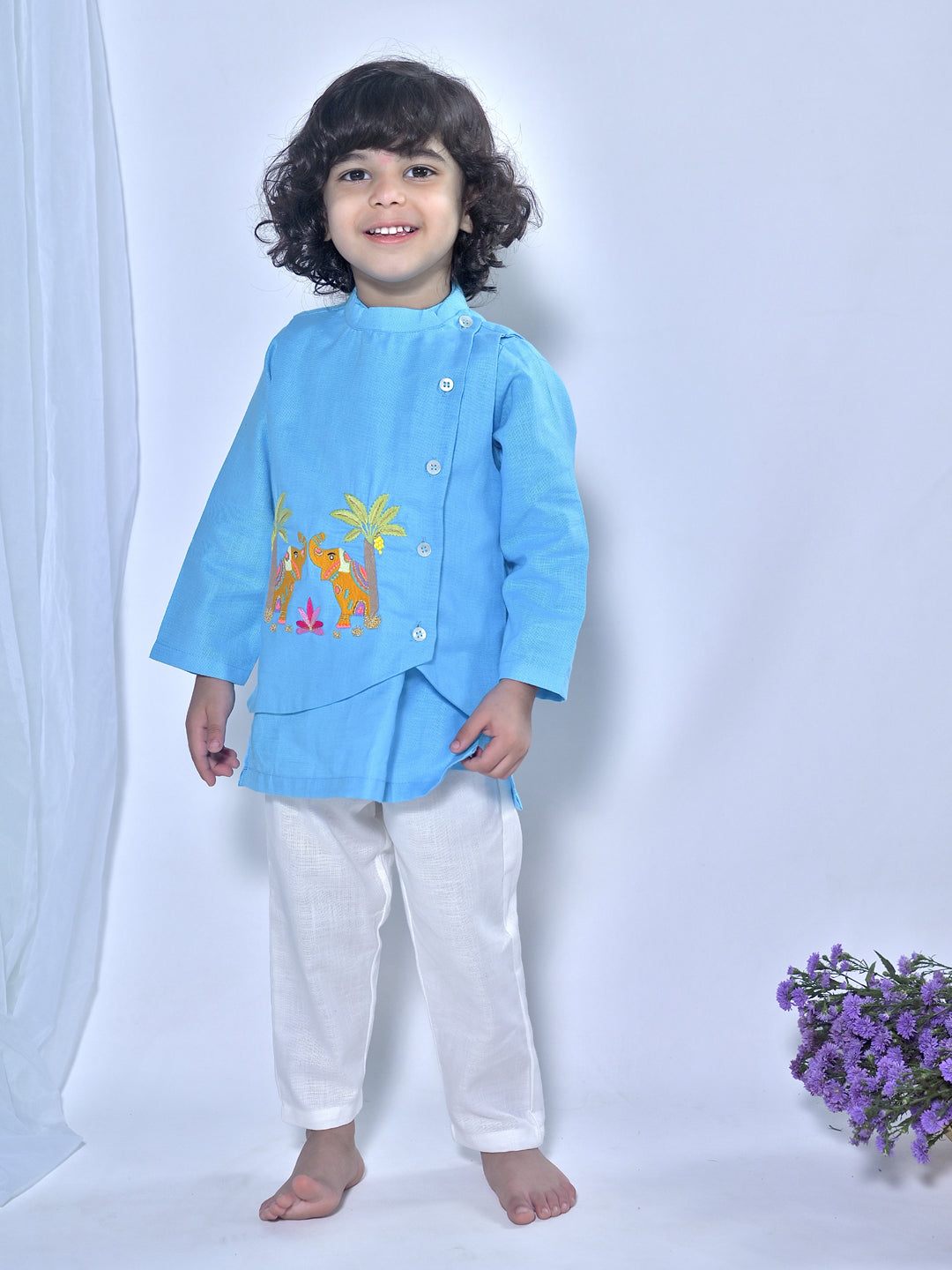 Aqua Elephant Kurta Set