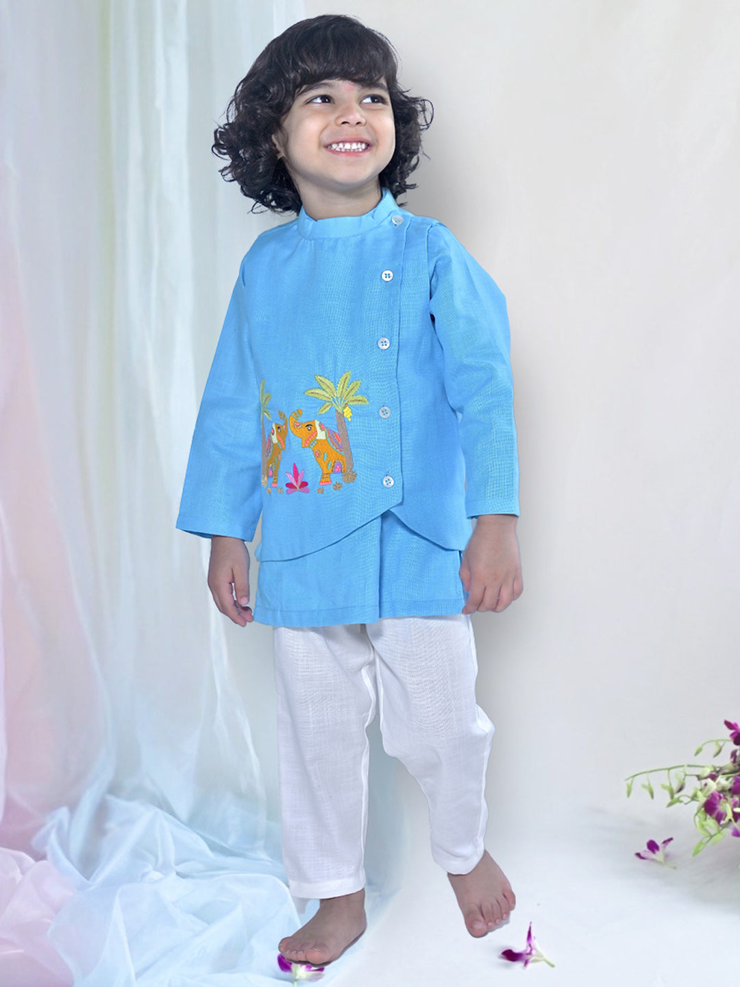 Aqua Elephant Kurta Set