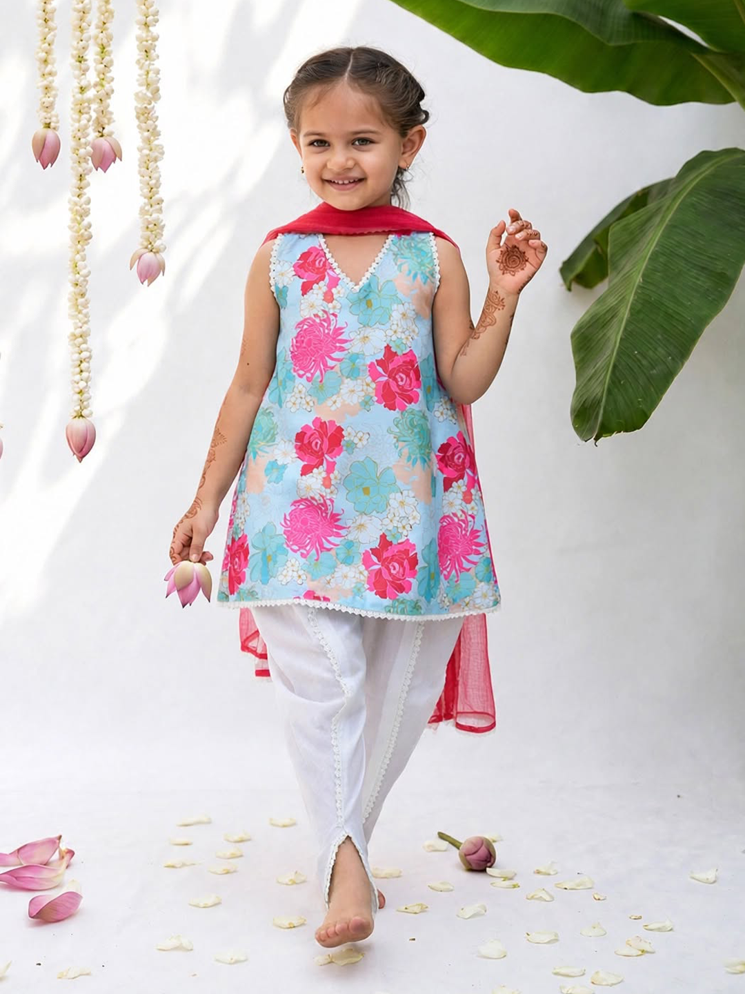 Pink Garden Dhoti Style Tunic Set