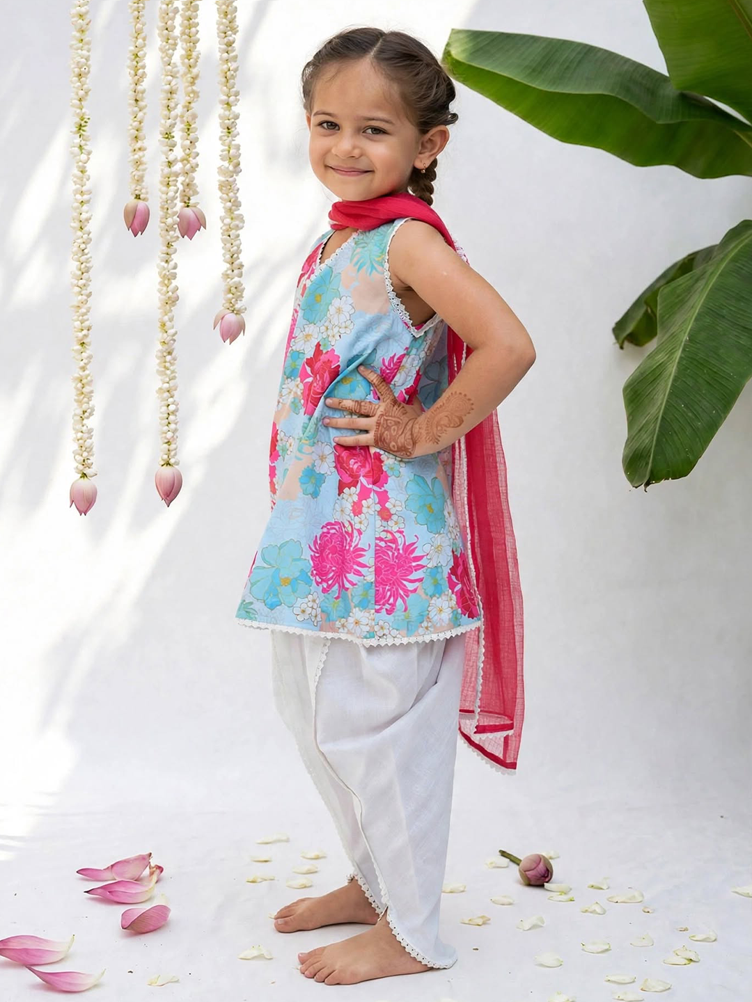 Pink Garden Dhoti Style Tunic Set