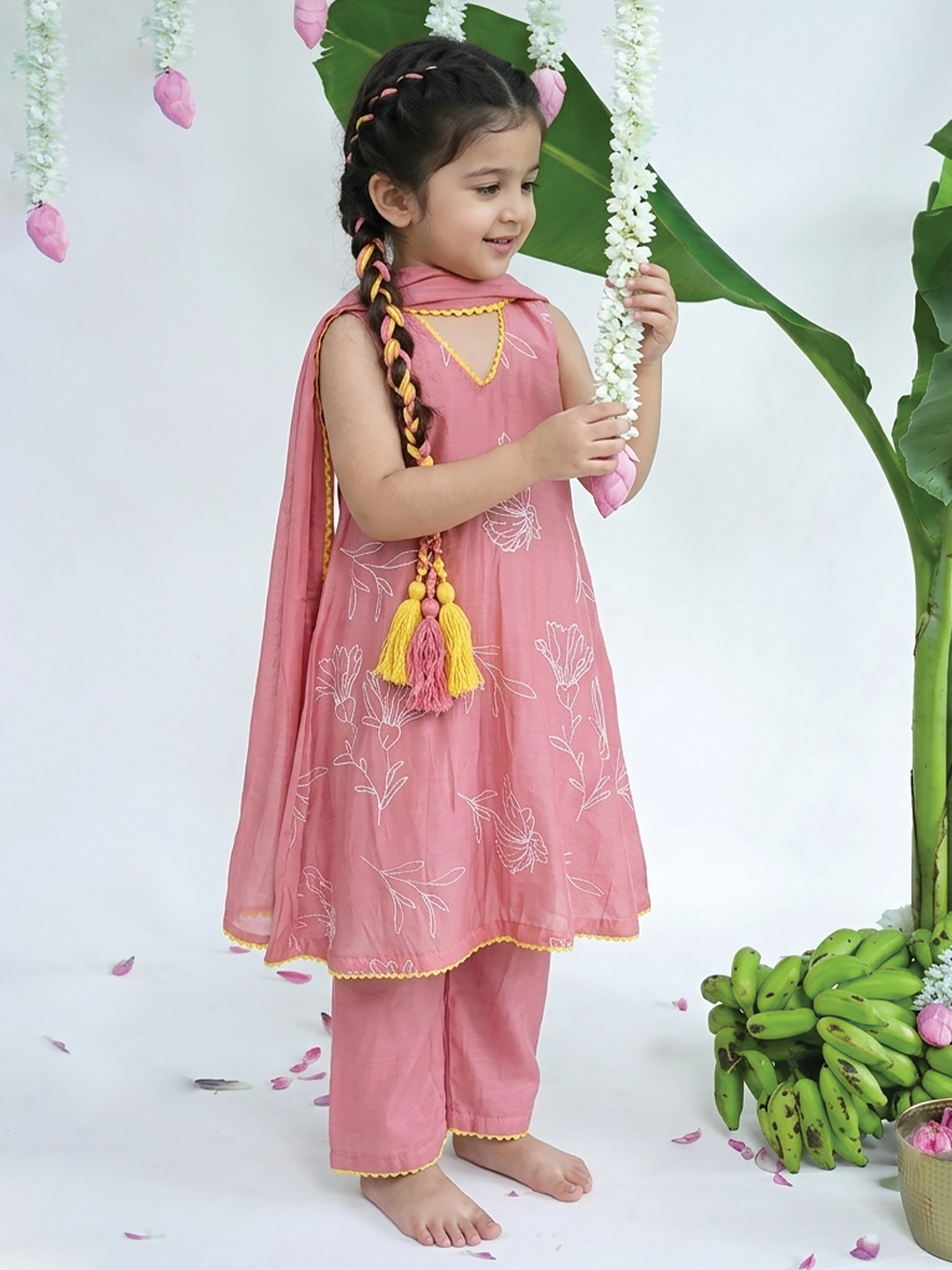 Peach Embroidered Tunic Set