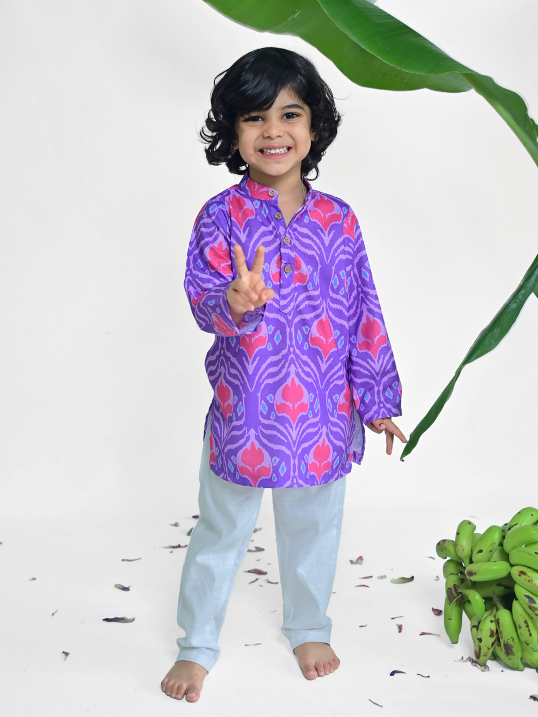 Purpel Ikat Printed Kurta And Pajama Set