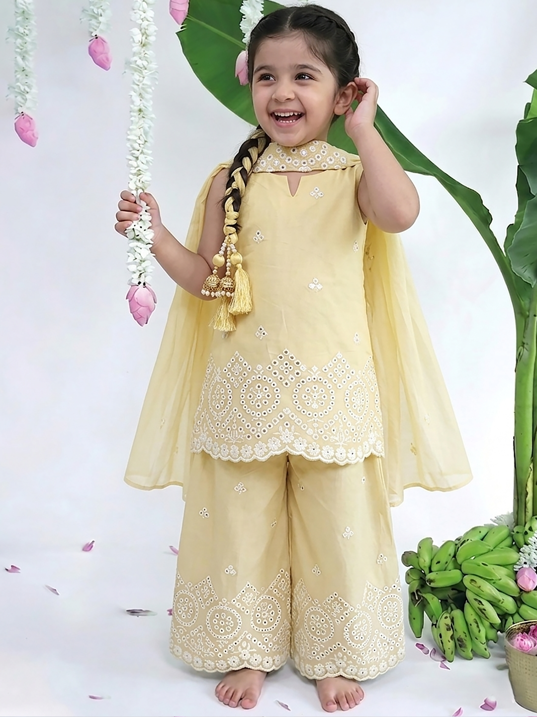 Butter Yellow Lucknowi Tunic set