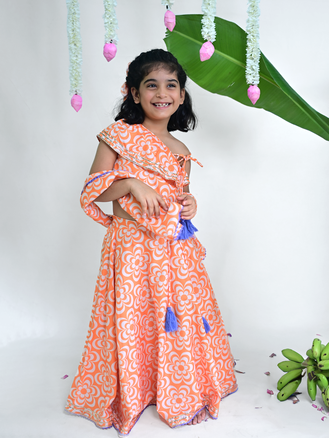Bloom Girls Orange Festive Lehenga Set