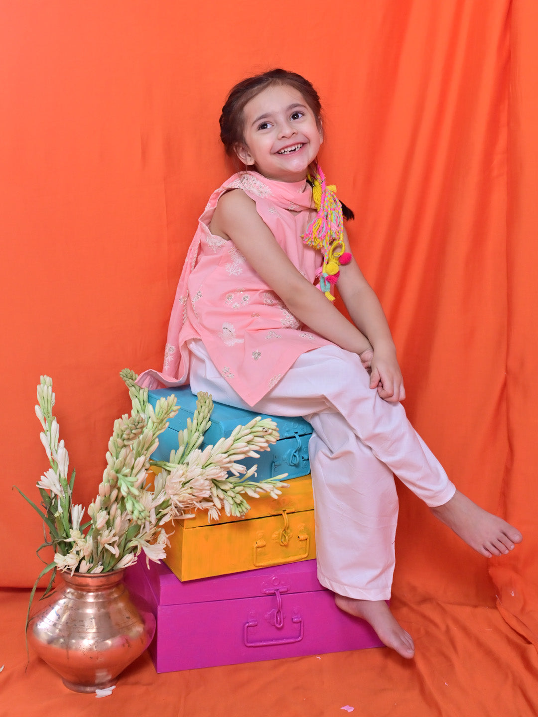 Embroidered Paisley Girls Festive Set
