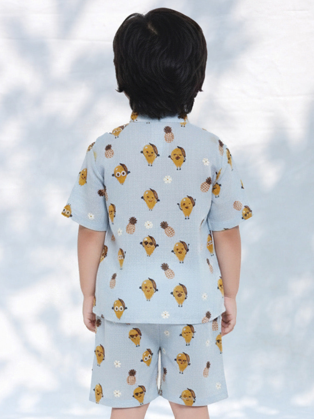 Sky blue printed shirt & Shorts set