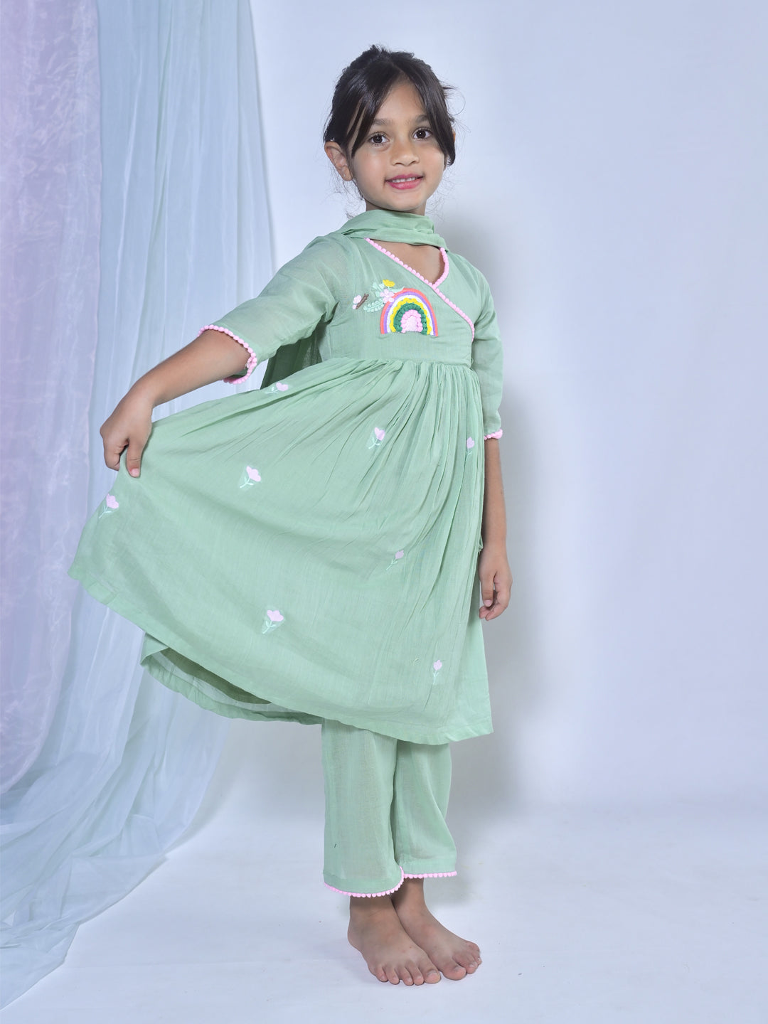 Green Angrakha Tunic Set