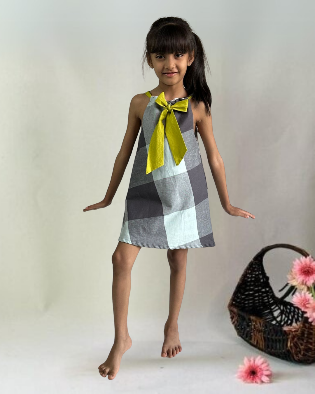 Grey-Blue Checks Dress