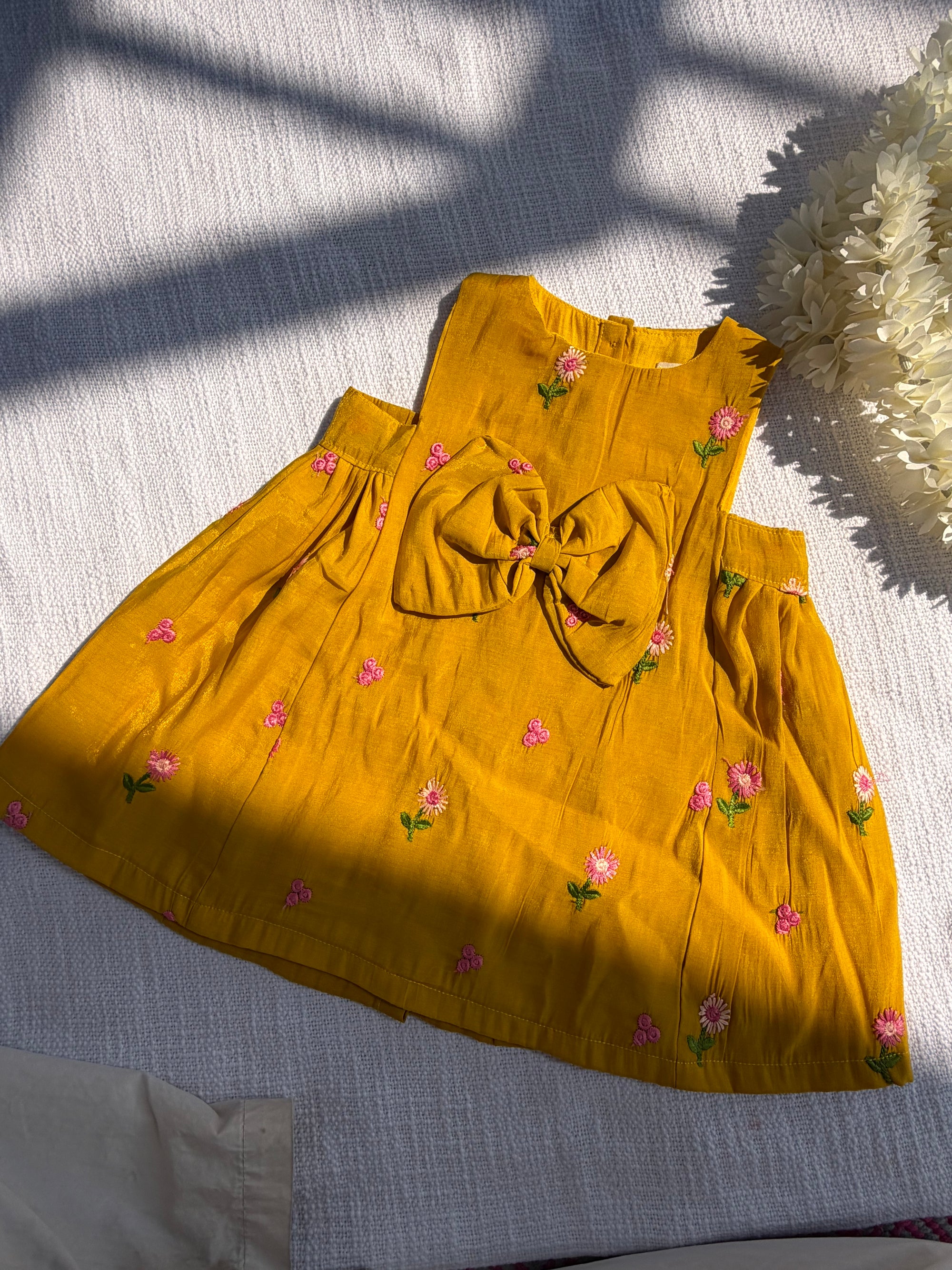 Mustard Yellow Chanderi Baby Frock