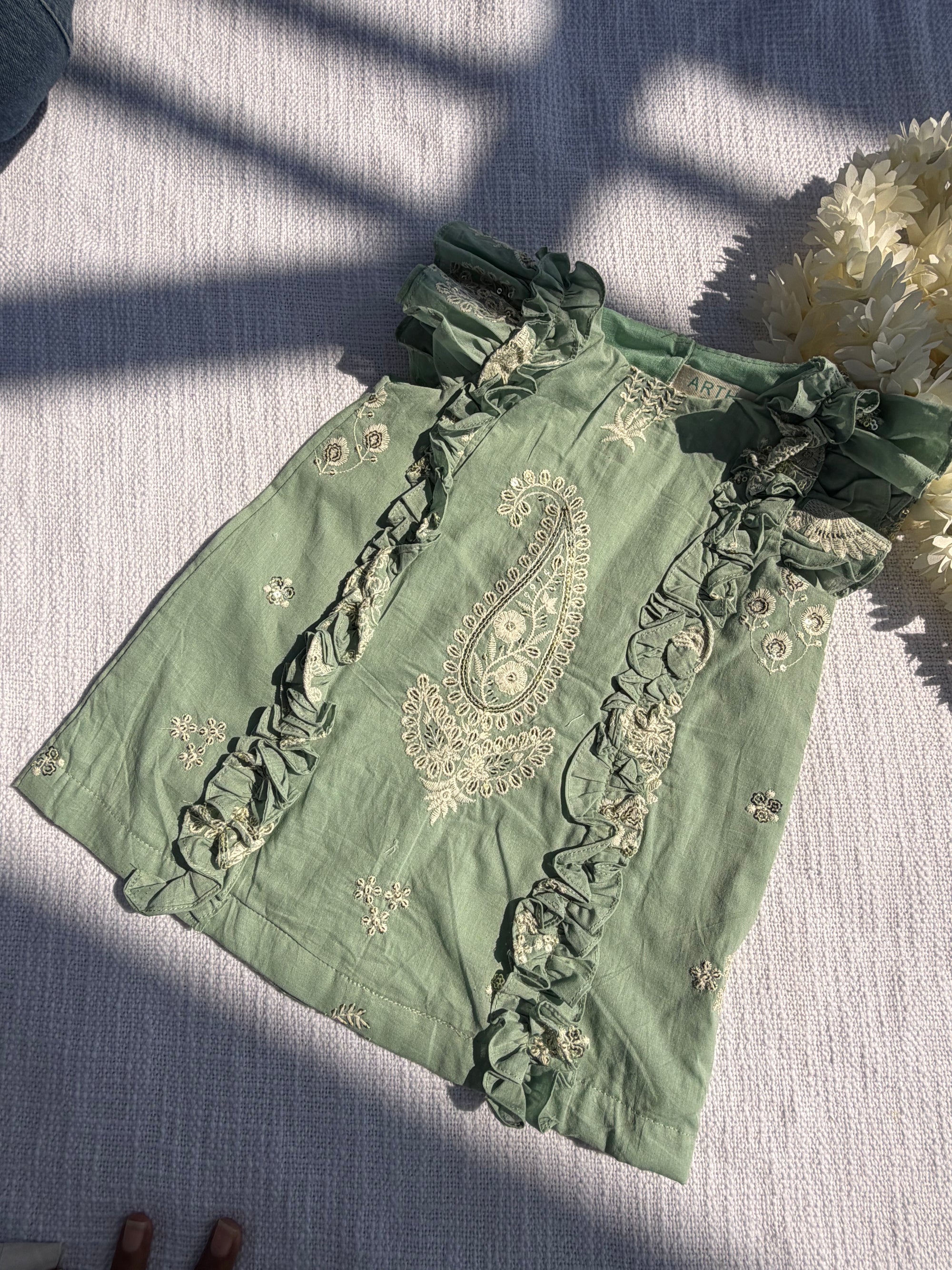 Pastel Green Chikankari  Baby Frock