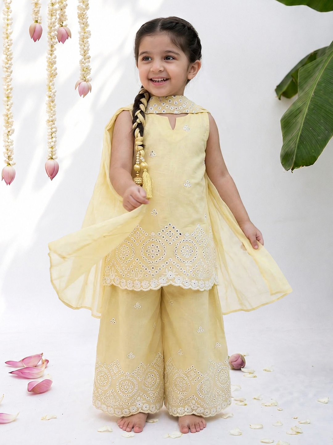 Butter Yellow Lucknowi Tunic set