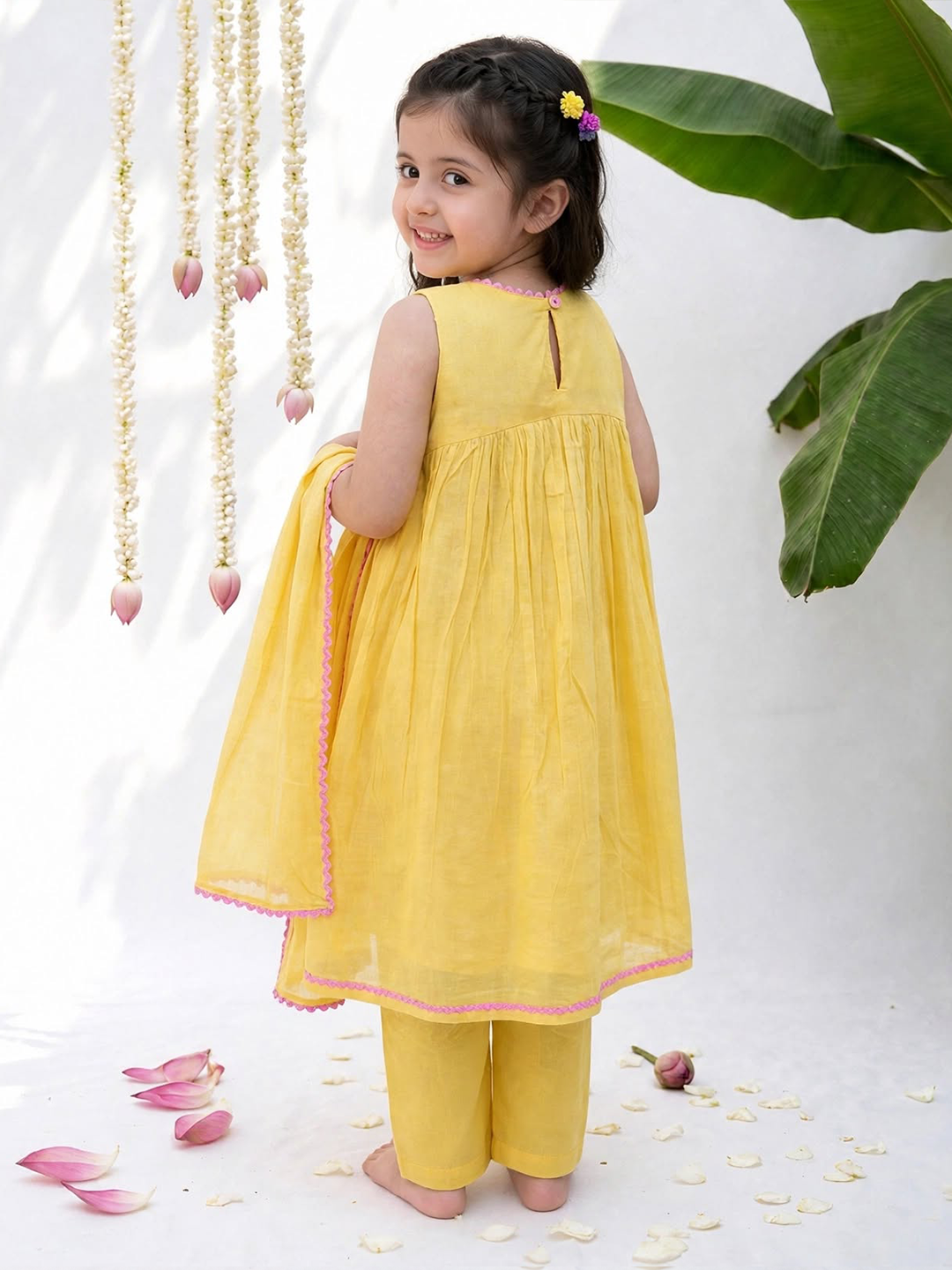 Sunny Yellow Dress with a Pretty Bird and Flowers