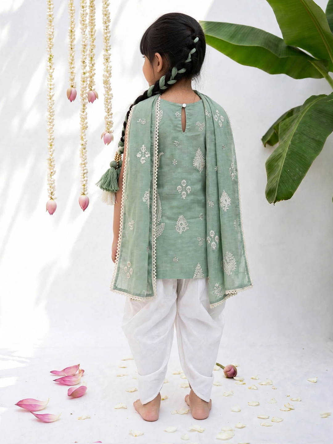 Green Kaju Lucknowi Dhoti Set