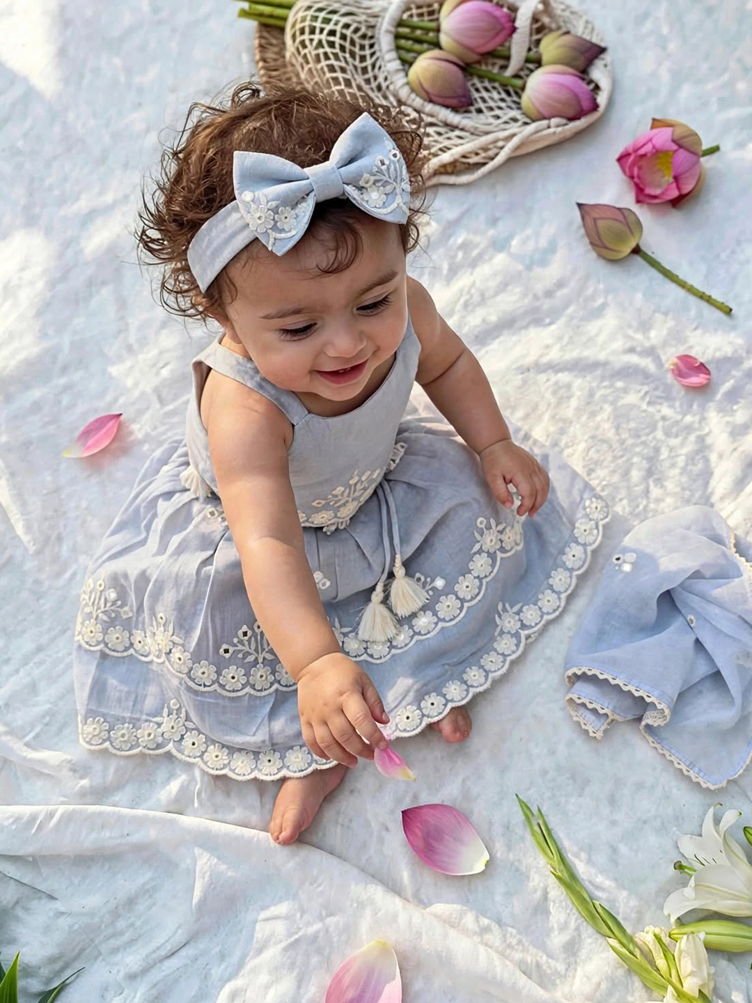 Ice Blue Lucknowi Baby Lehenga Set
