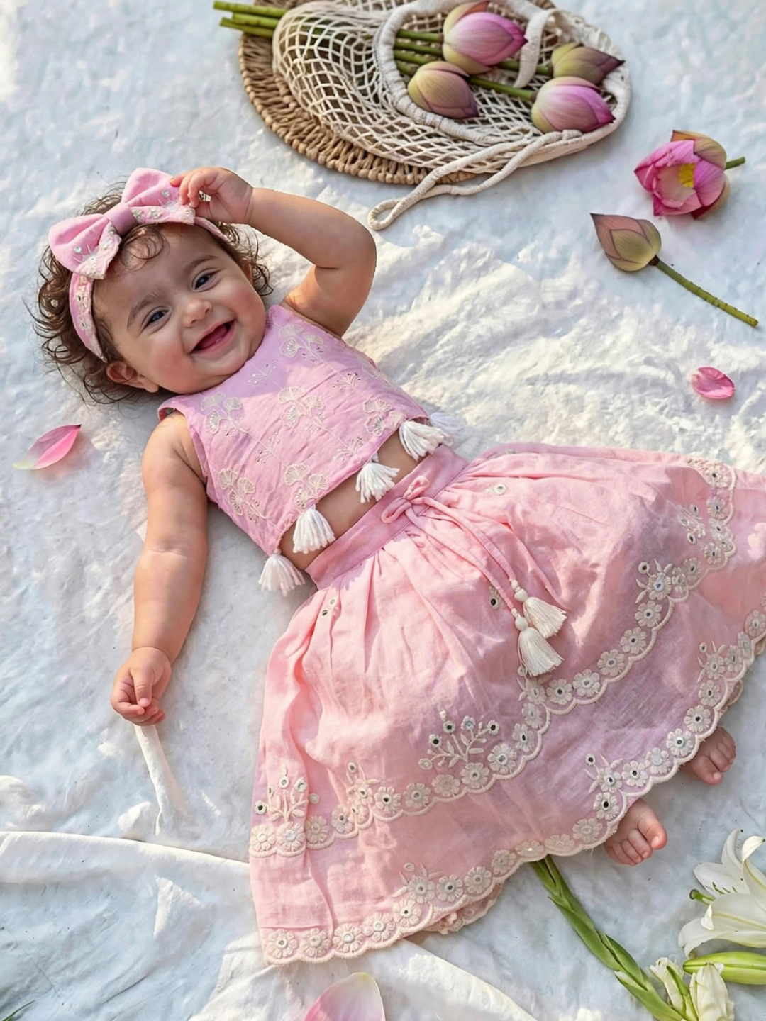 Pink Embroidered Baby Lehenga Set