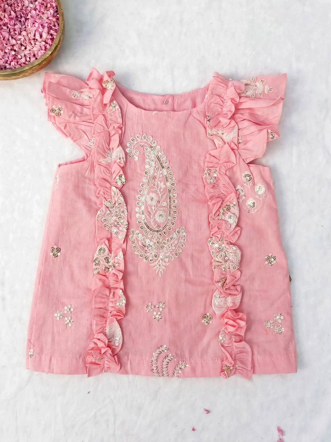 Pink Chikankari Baby Frock