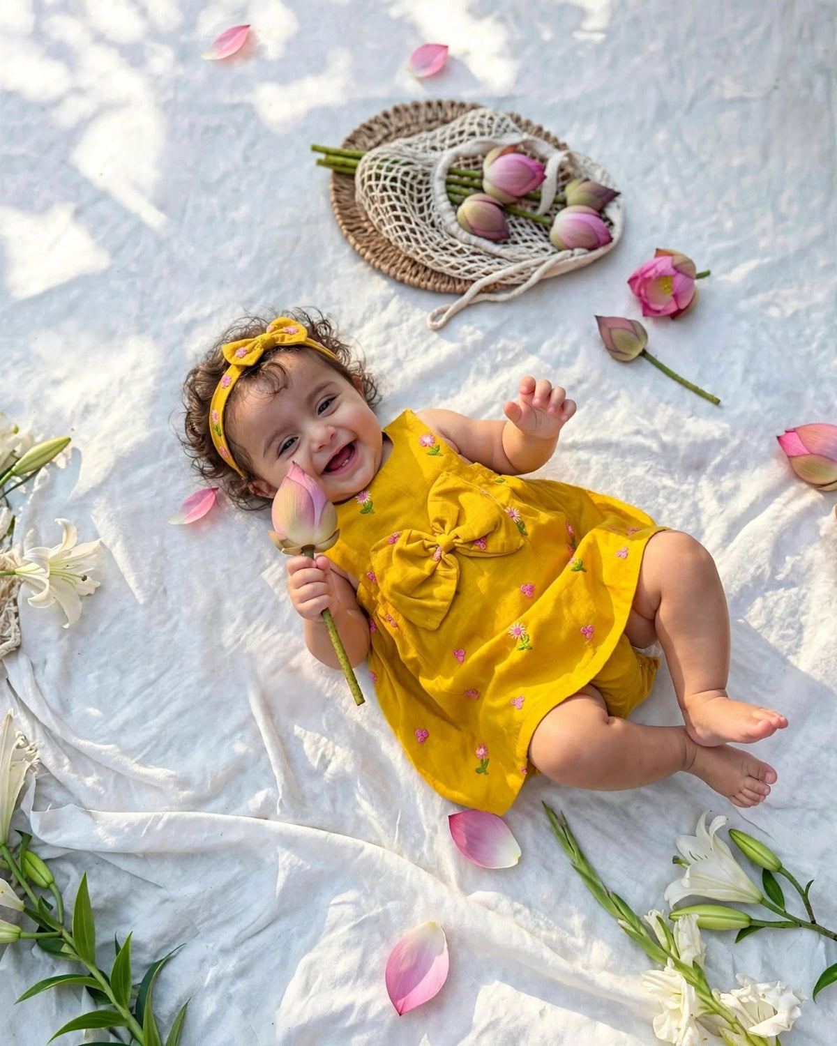 Mustard Yellow Chanderi Baby Frock