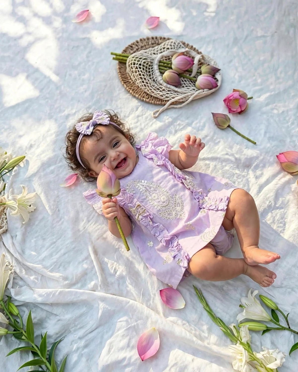 Lavender Chikankari Baby Frock