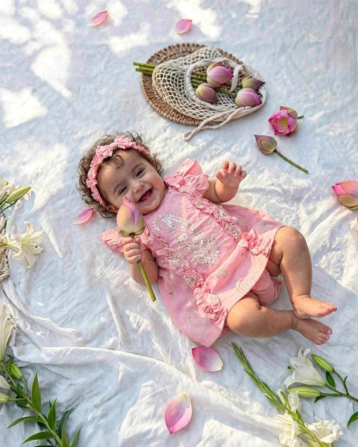 Pink Chikankari Baby Frock