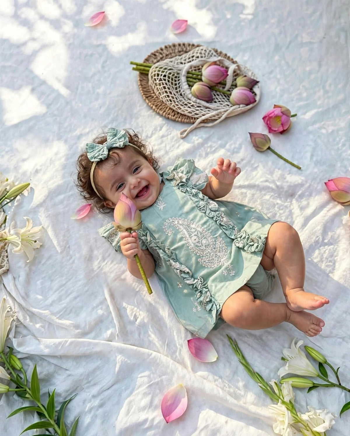 Pastel Green Chikankari  Baby Frock