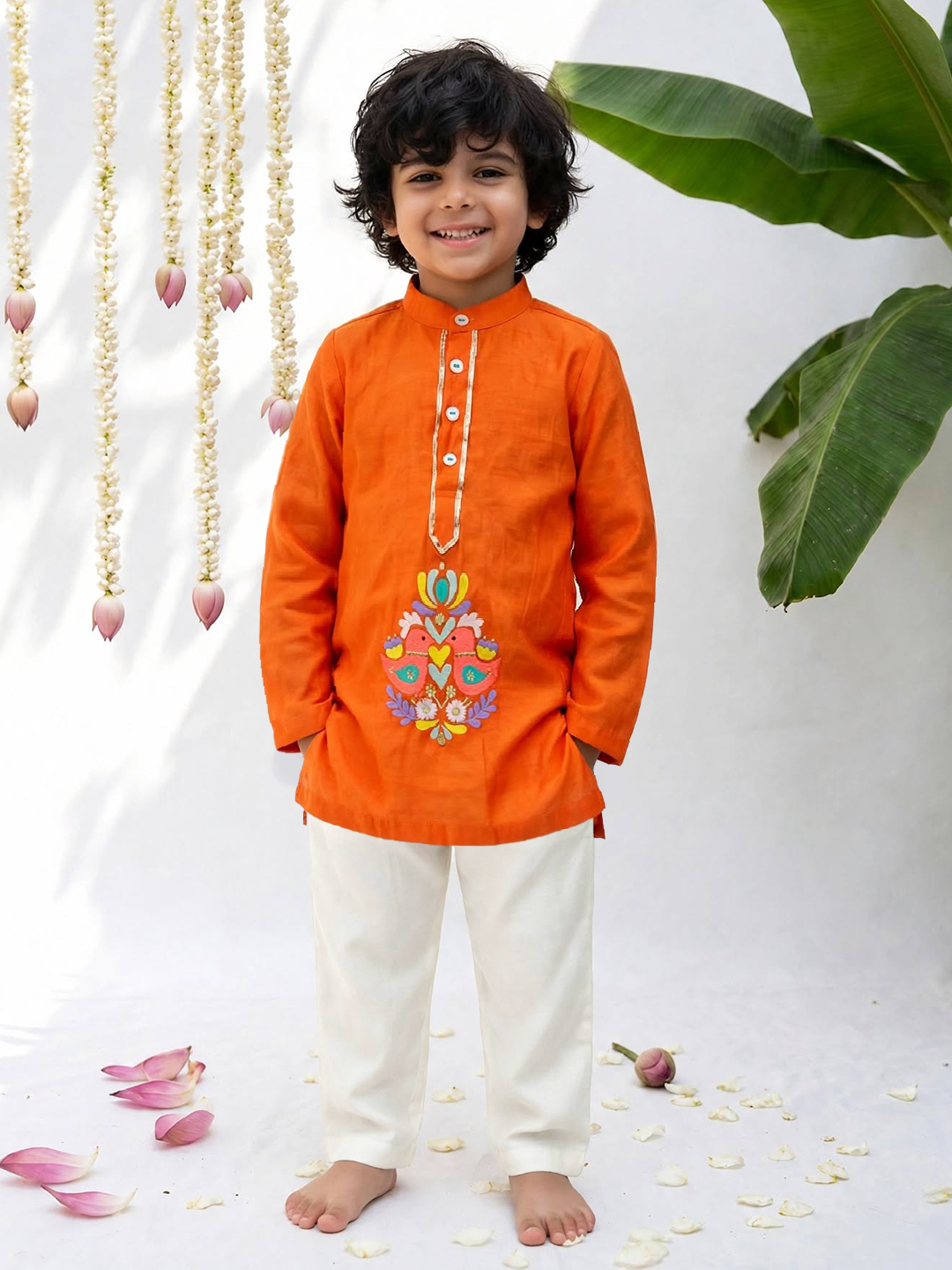 Bright Orange Embroidered Kurta Set