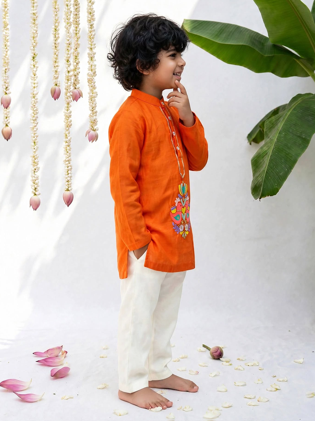 Bright Orange Embroidered Kurta Set