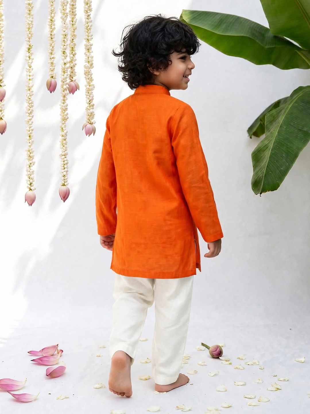 Bright Orange Embroidered Kurta Set