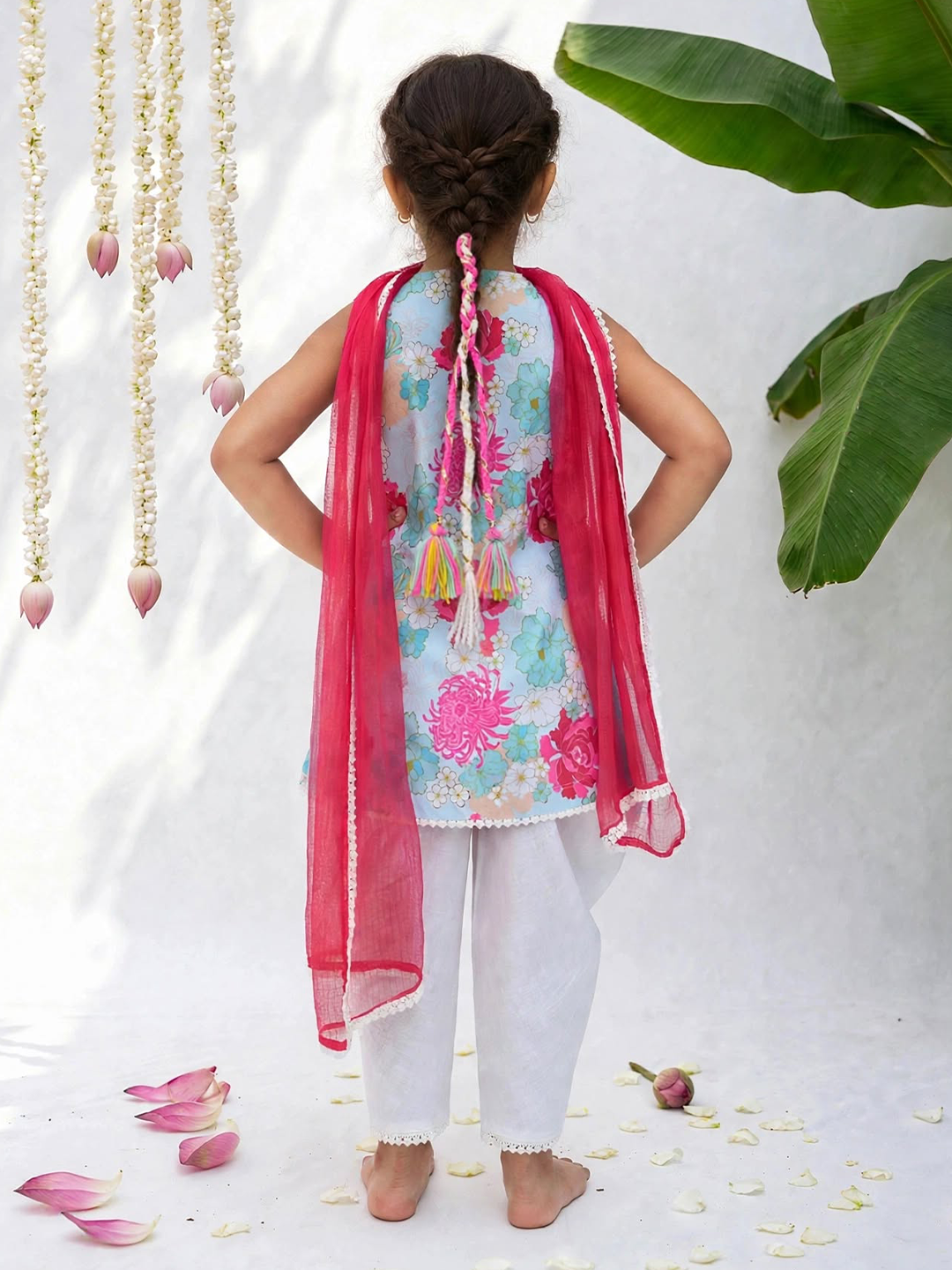 Pink Garden Dhoti Style Tunic Set