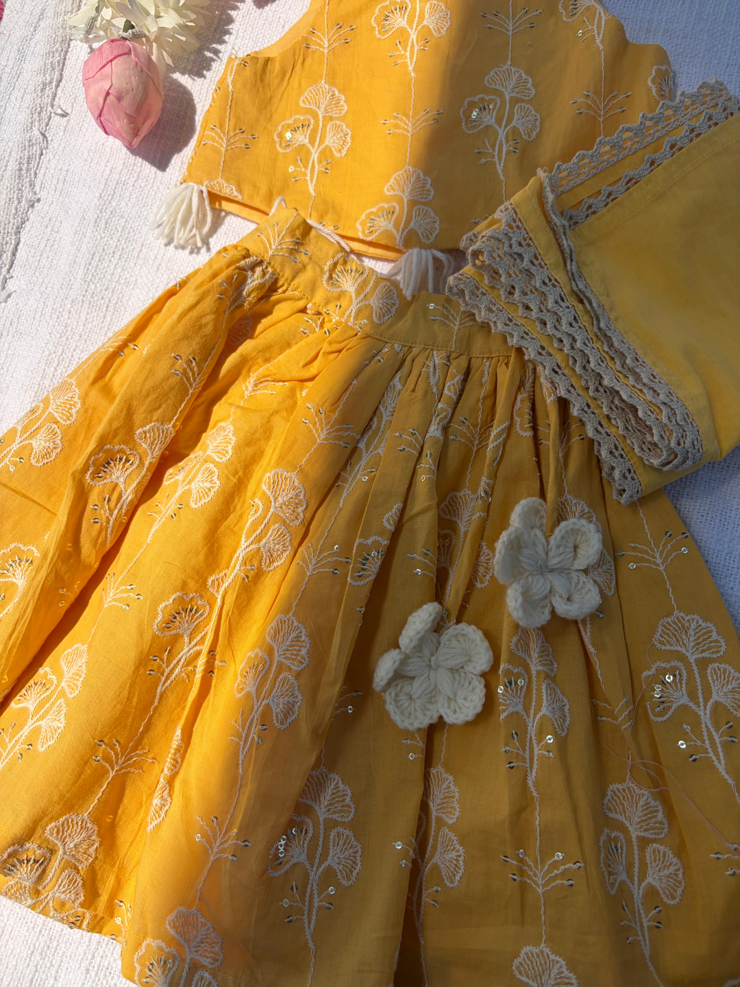Yellow Embroidered Baby Lehenga Set