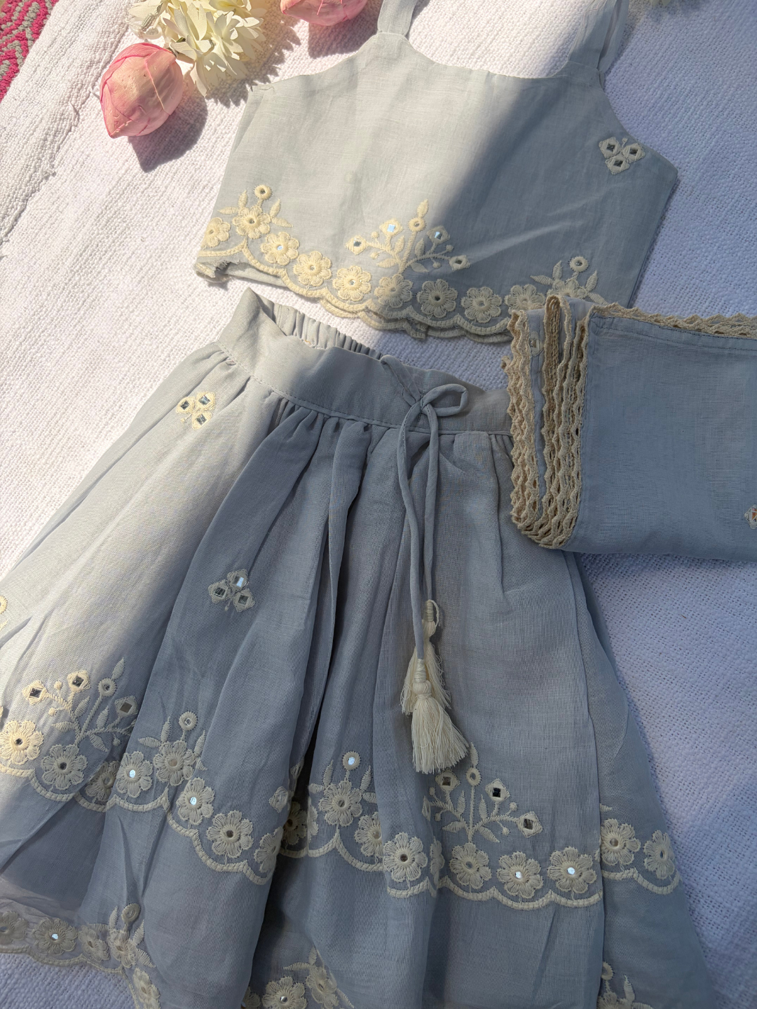 Ice Blue Lucknowi Baby Lehenga Set