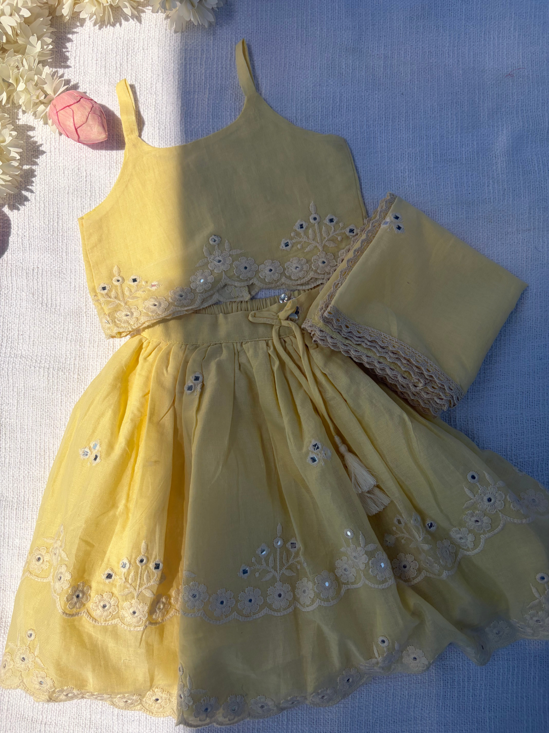 Butter  Yellow Lucknowi Baby Lehenga Set
