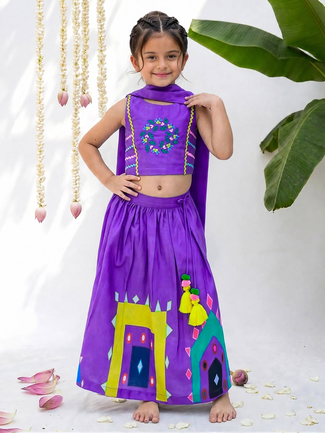 Girls Purple Festive Lehenga Set