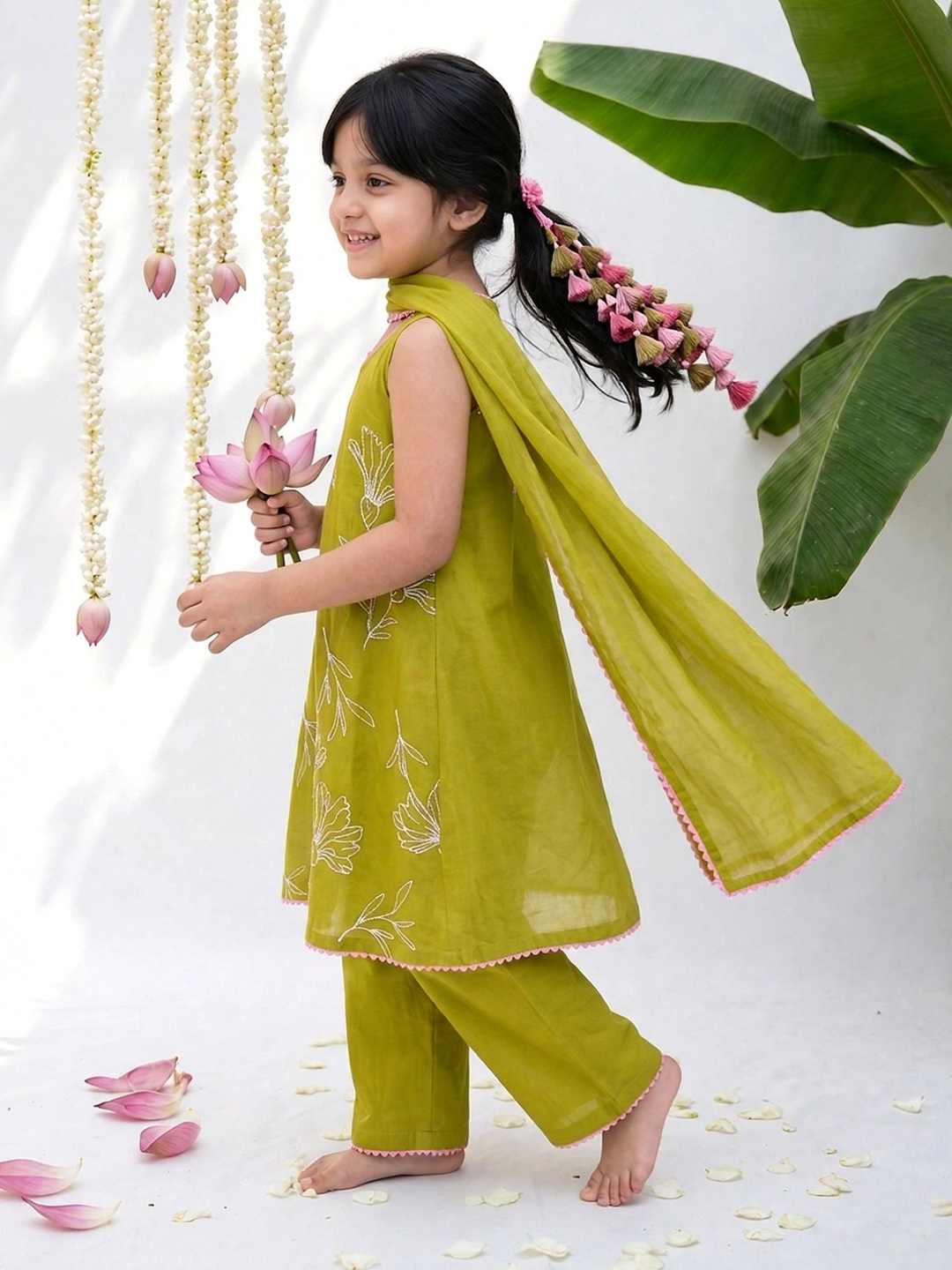 Fresh Green Embroidered Tunic Set